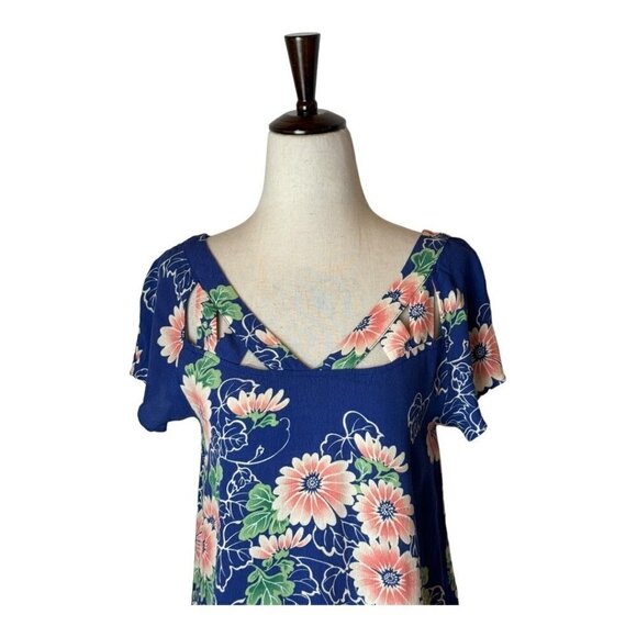Maeve Anthropologie Tri Cut‎ Blouse Womens 2P Blue Pink Floral Print Cut Out Top - Picture 4 of 10